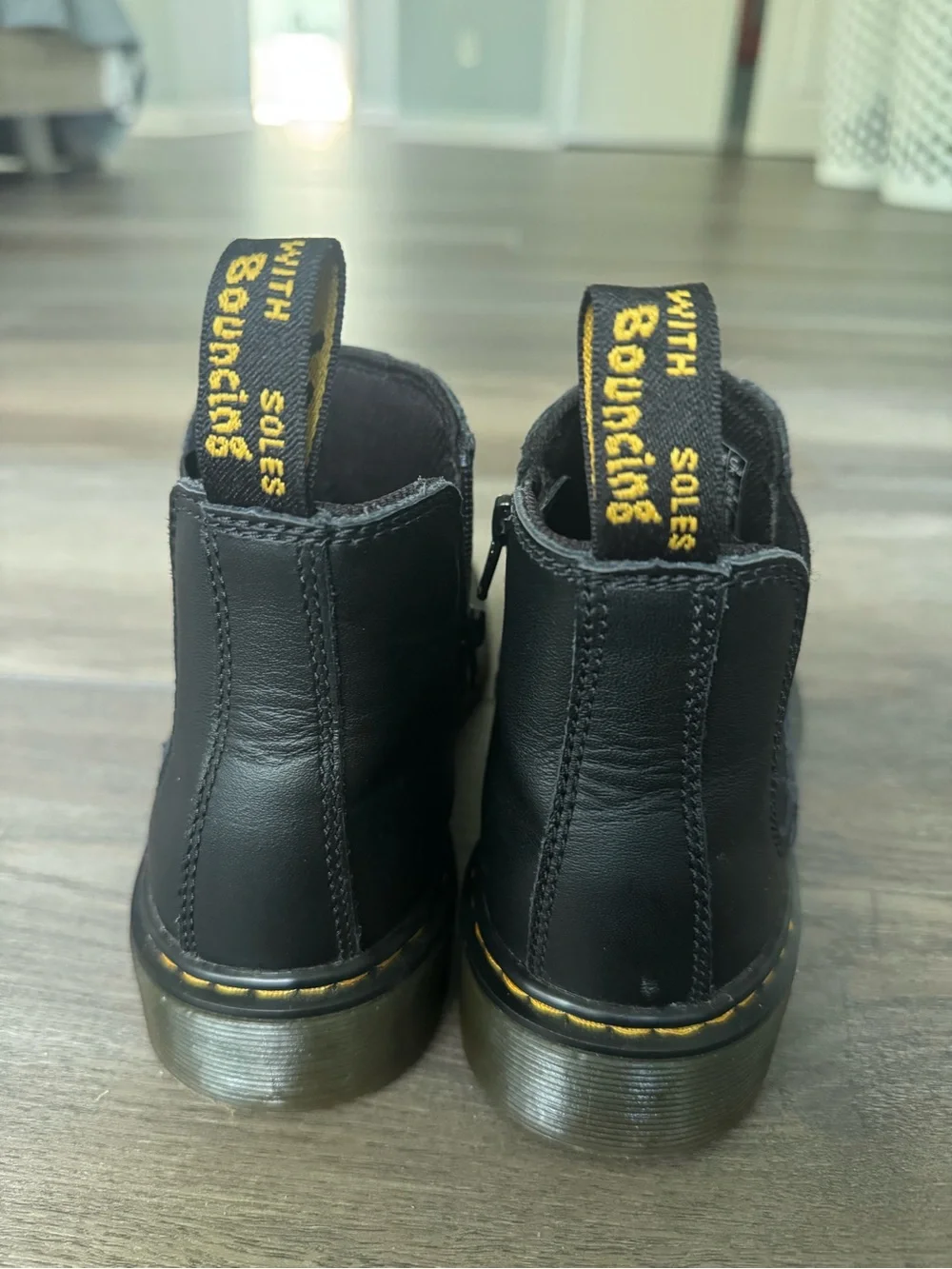 Black Leather Mens Size 4 Zip Chelsea Boots with Yellow Stitch Detail